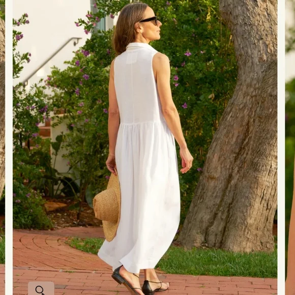 Frank & Eileen DAPHNE Sleeveless Popover Dress White Washed Linen XLarge - Picture 2 of 13